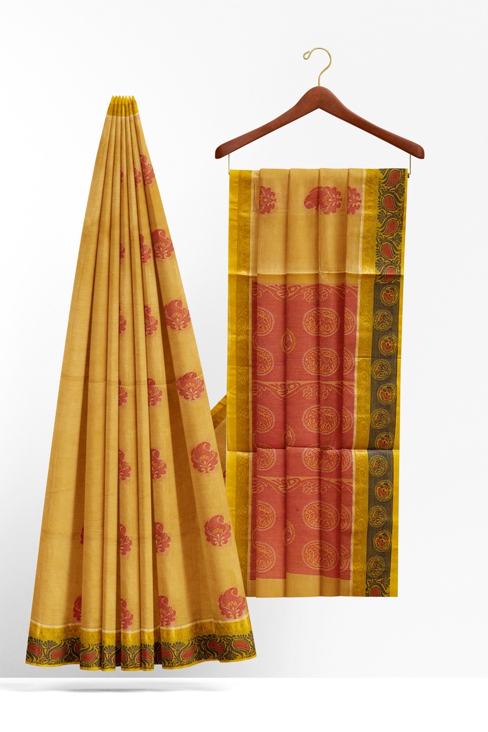 sri kumaran stores kora cotton saree yellow saree with yellow border 2