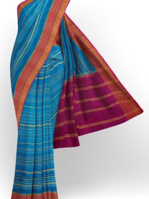 sri kumaran stores mysuru silk saree azure blue saree with dark pink border 1