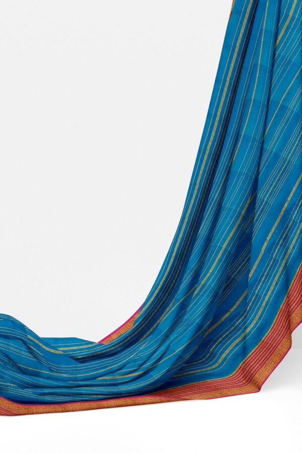 sri kumaran stores mysuru silk saree azure blue saree with dark pink border 3