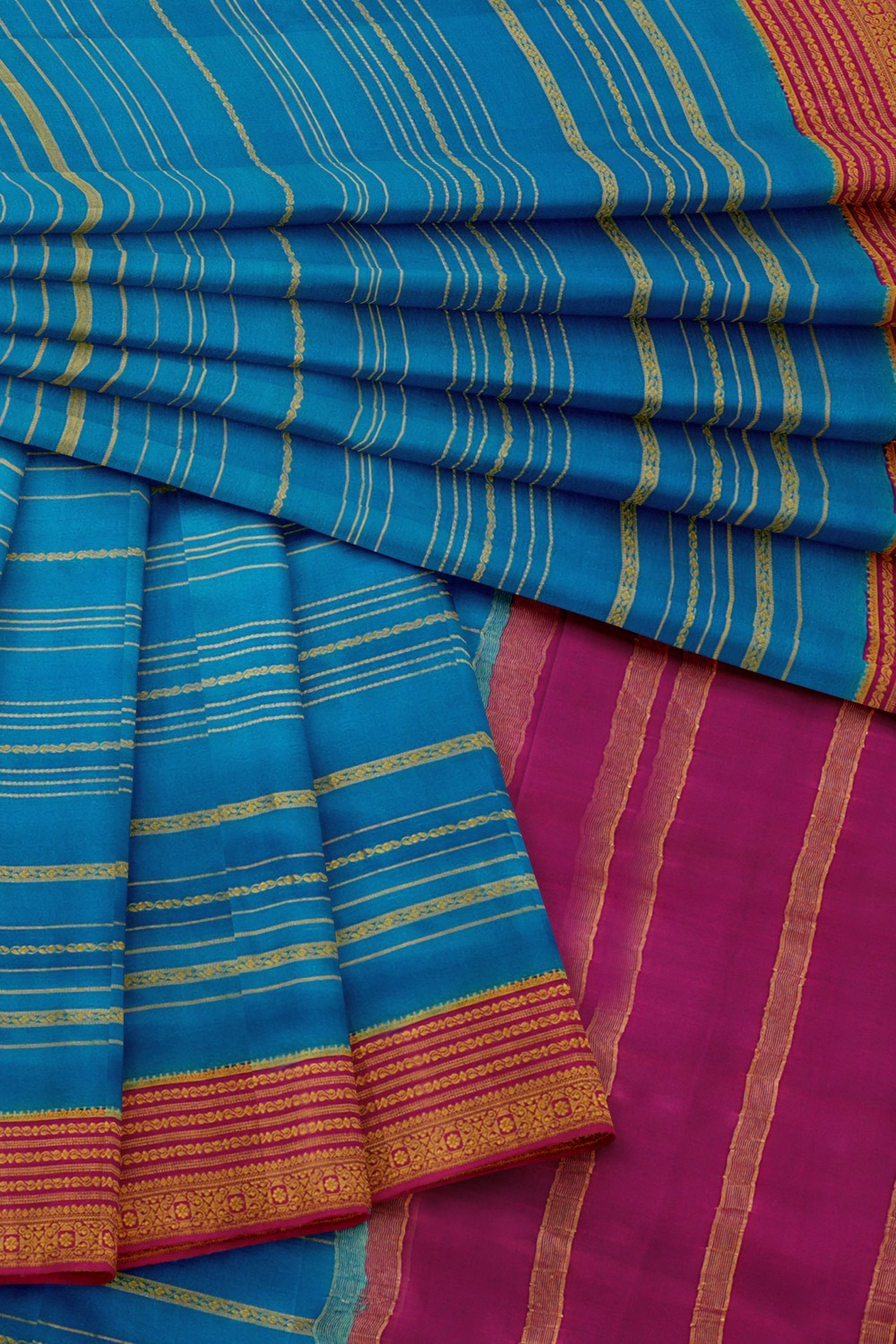 sri kumaran stores mysuru silk saree azure blue saree with dark pink border 4