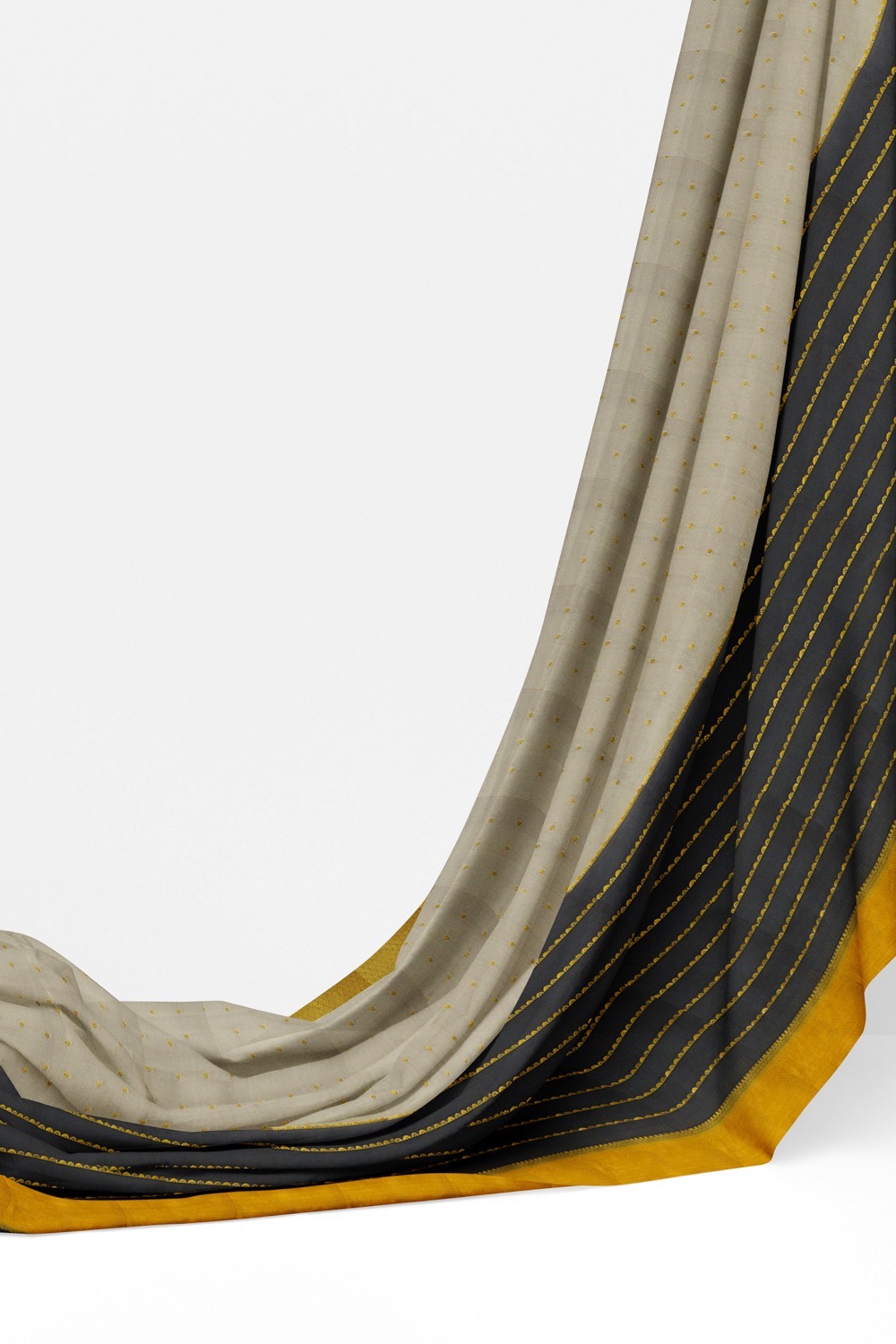 sri kumaran stores mysuru silk saree black and grey saree with golden zari border 3