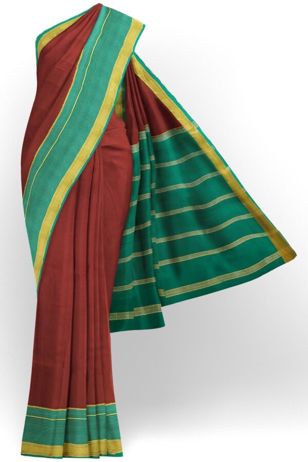 sri kumaran stores mysuru silk saree brown saree with gerulean blue pallu and border 1