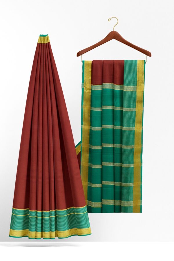 sri kumaran stores mysuru silk saree brown saree with gerulean blue pallu and border 2