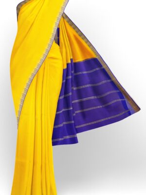 sri kumaran stores mysuru silk saree bumblebe yellow saree with blue pallu 1