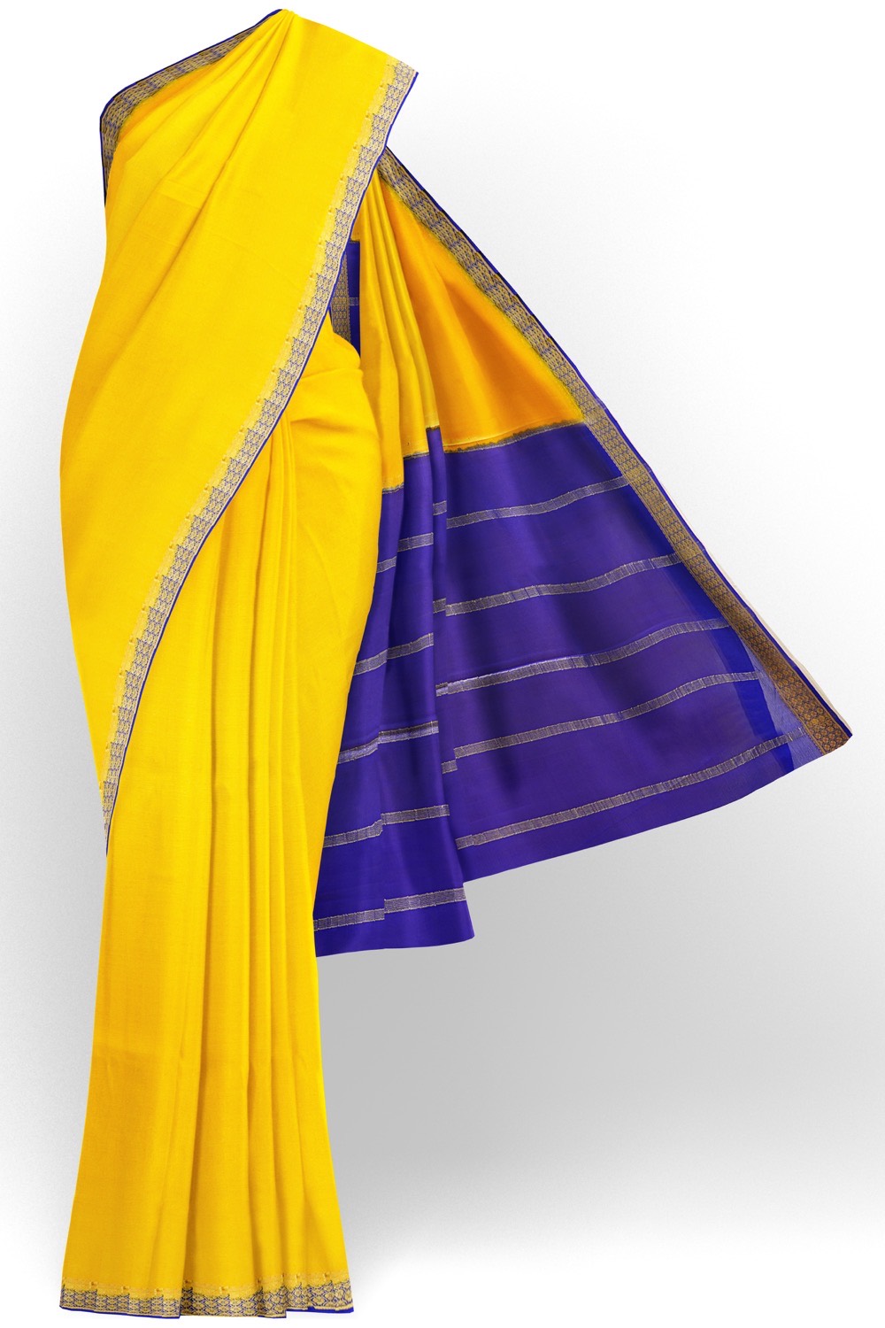 sri kumaran stores mysuru silk saree bumblebe yellow saree with blue pallu 1