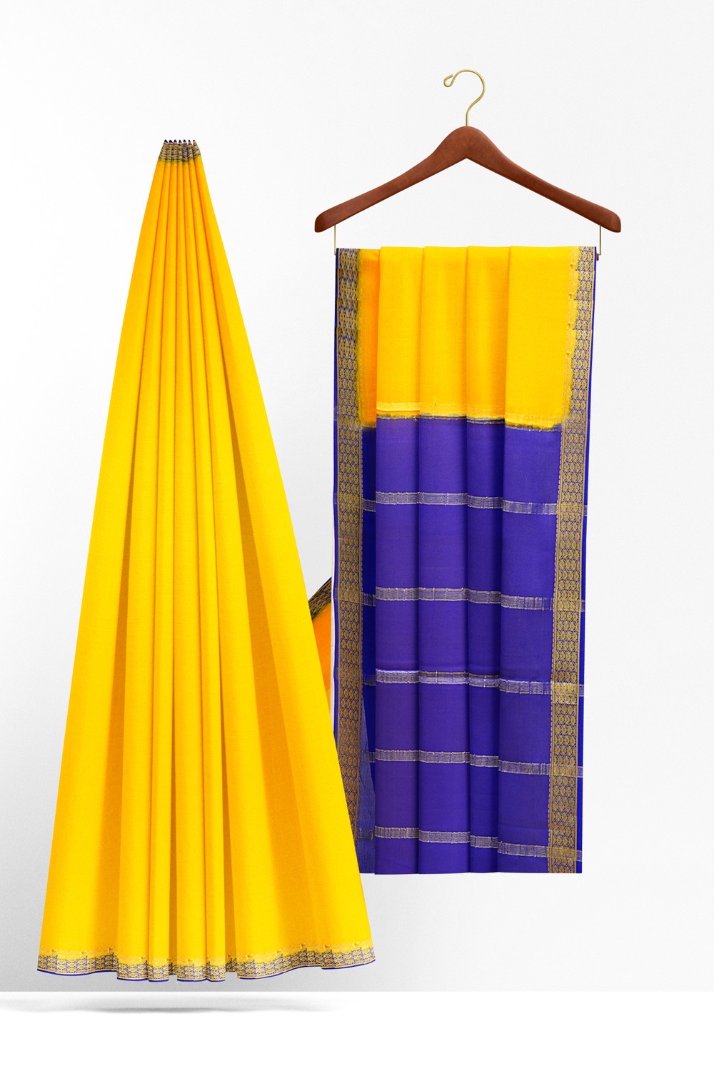 sri kumaran stores mysuru silk saree bumblebe yellow saree with blue pallu 2
