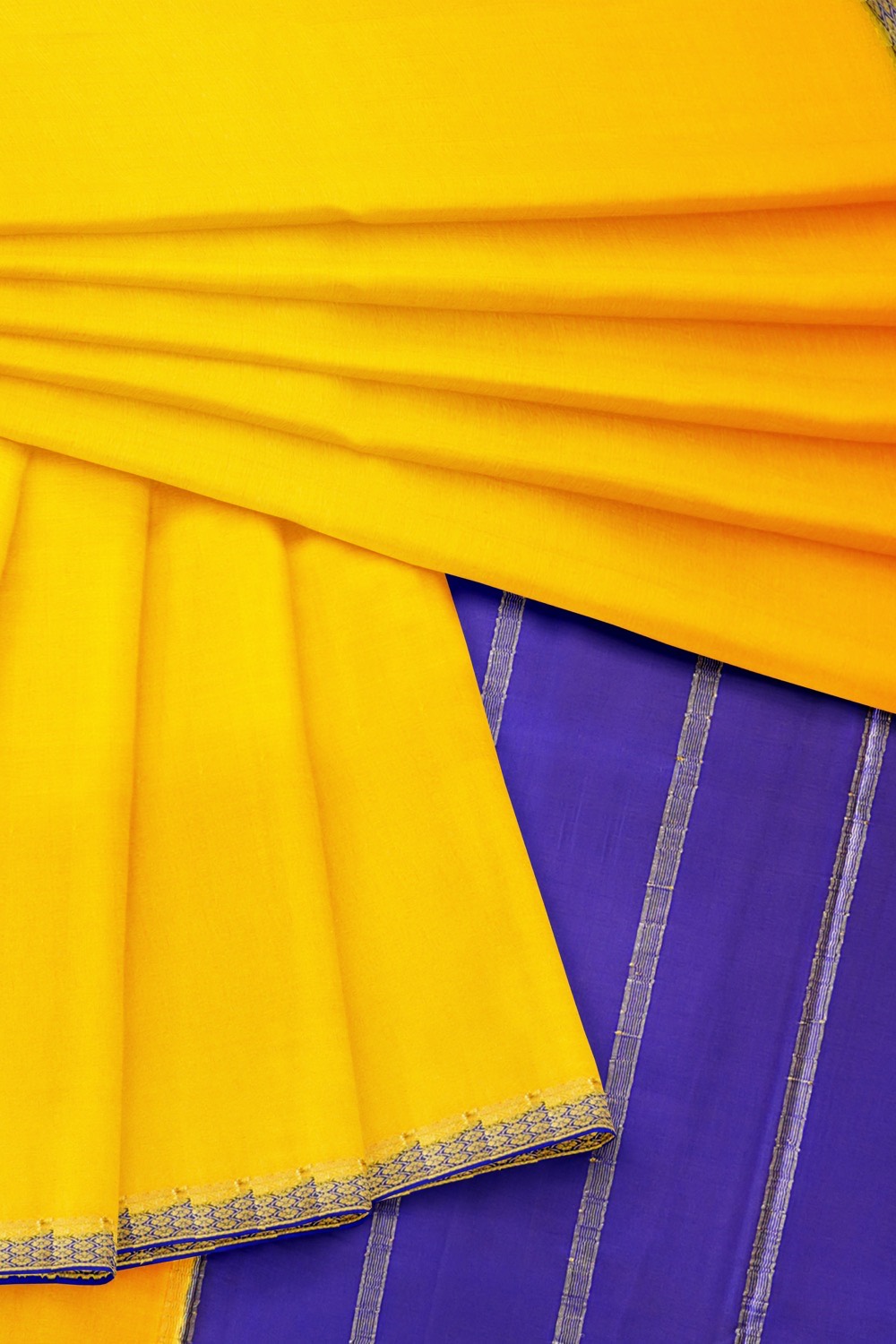 sri kumaran stores mysuru silk saree bumblebe yellow saree with blue pallu 4