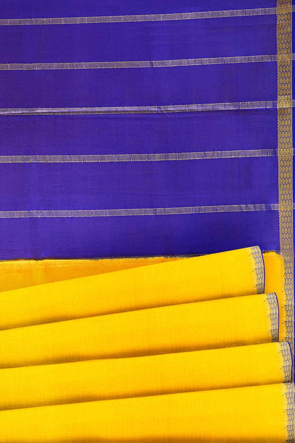 sri kumaran stores mysuru silk saree bumblebe yellow saree with blue pallu 5