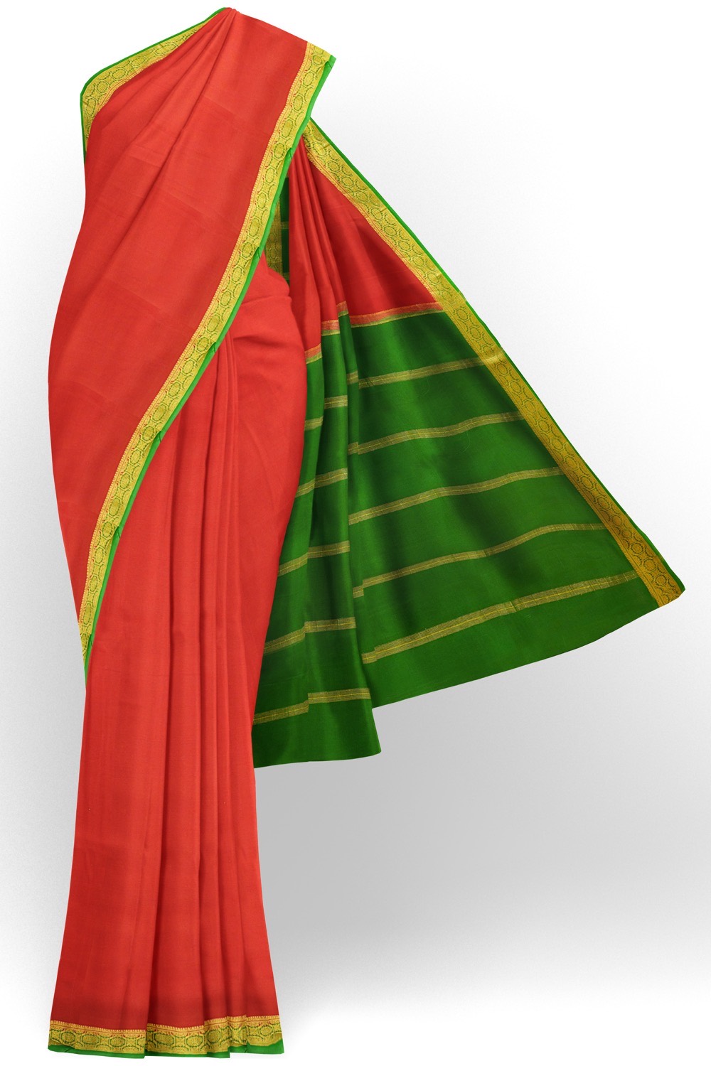 sri kumaran stores mysuru silk saree chilli red saree with green pallu and border 1