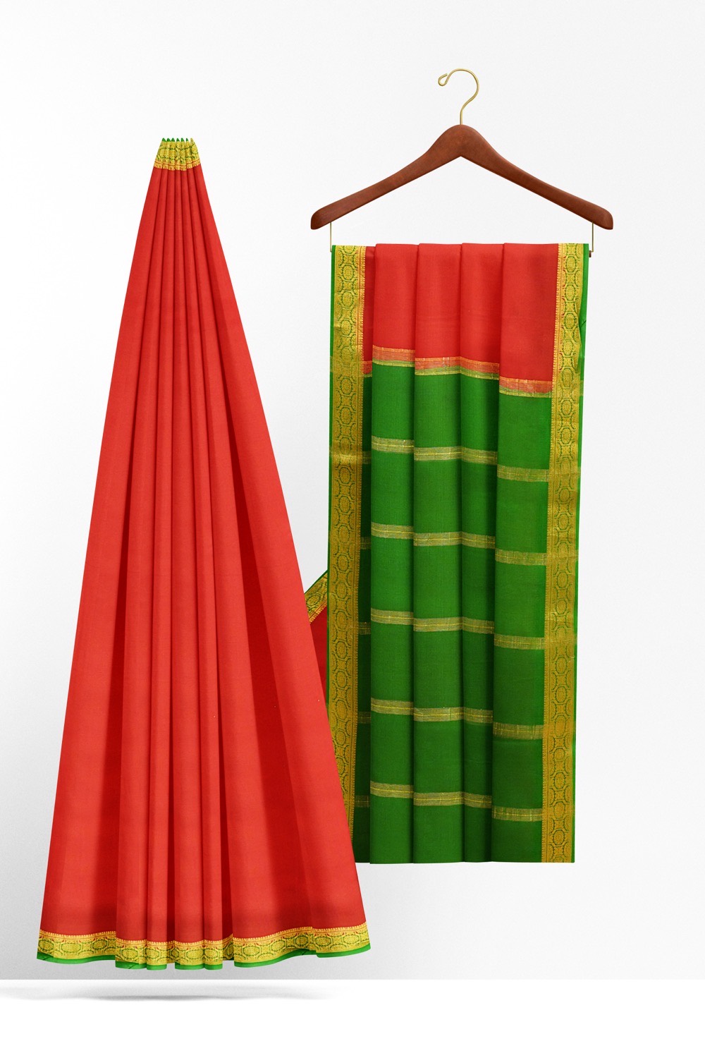 sri kumaran stores mysuru silk saree chilli red saree with green pallu and border 2