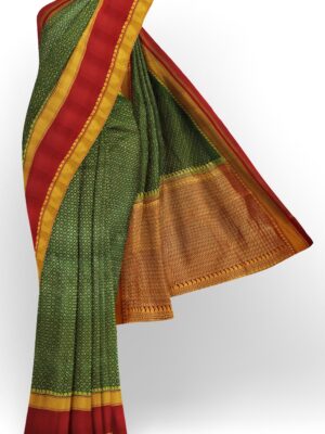 sri kumaran stores mysuru silk saree dark green full zari saree with red border 1