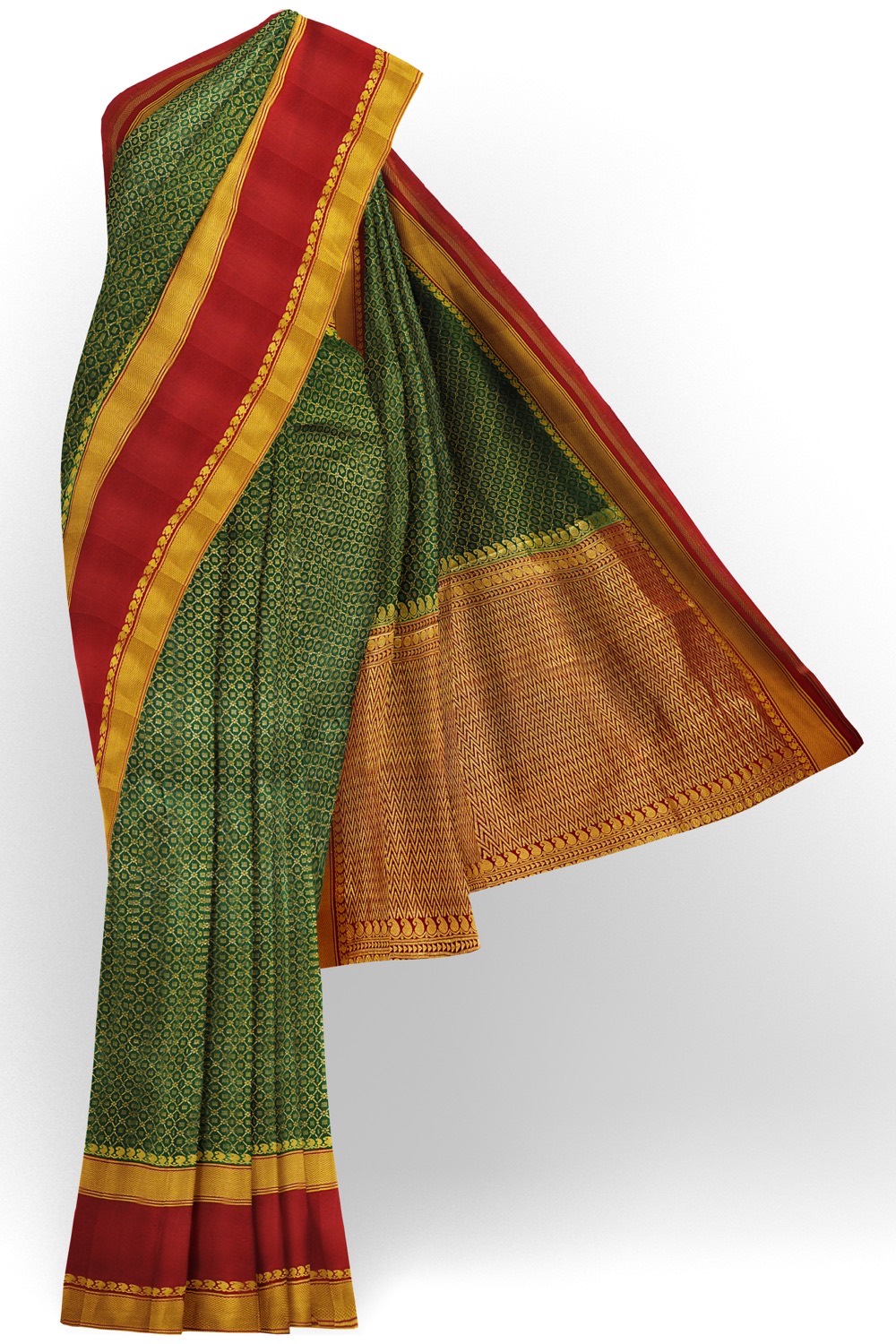 sri kumaran stores mysuru silk saree dark green full zari saree with red border 1