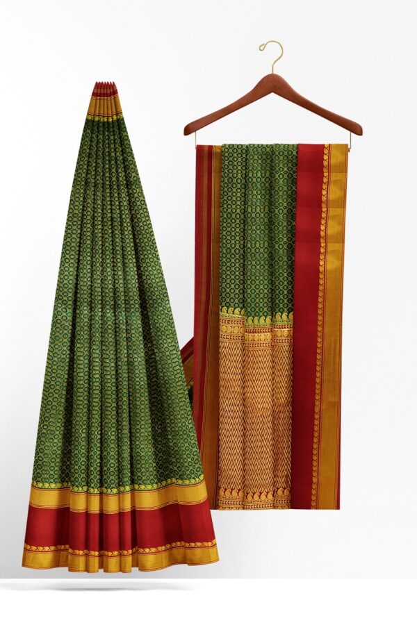 sri kumaran stores mysuru silk saree dark green full zari saree with red border 2