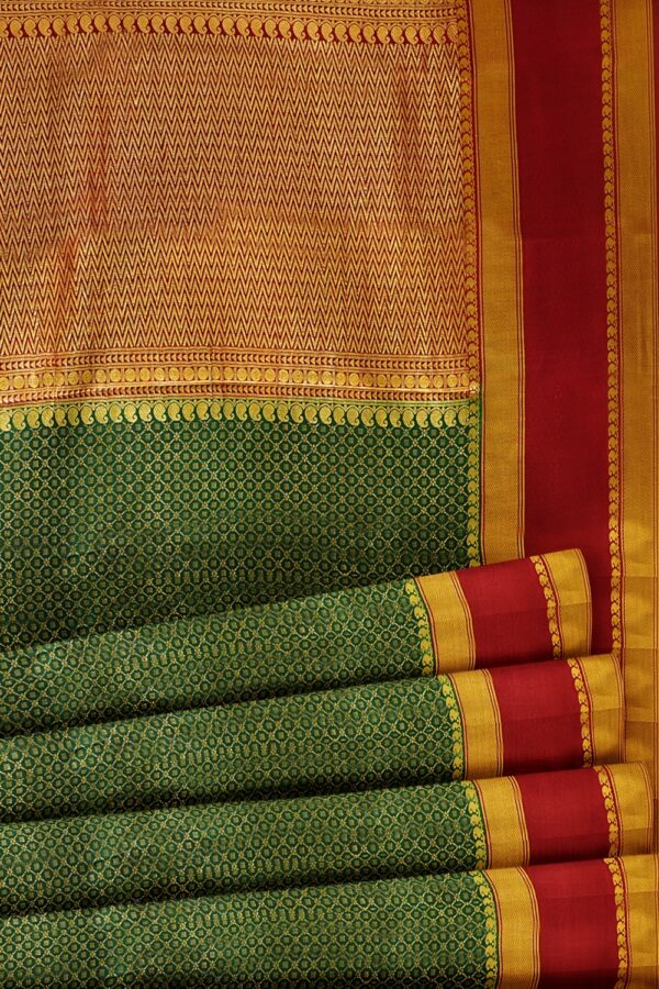 sri kumaran stores mysuru silk saree dark green full zari saree with red border 5