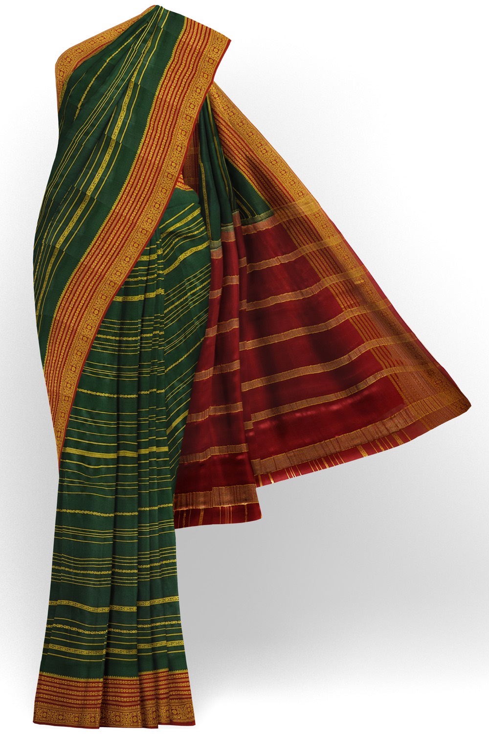 sri kumaran stores mysuru silk saree dark green saree with red border 1