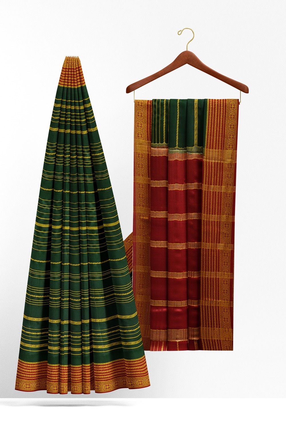 sri kumaran stores mysuru silk saree dark green saree with red border 2