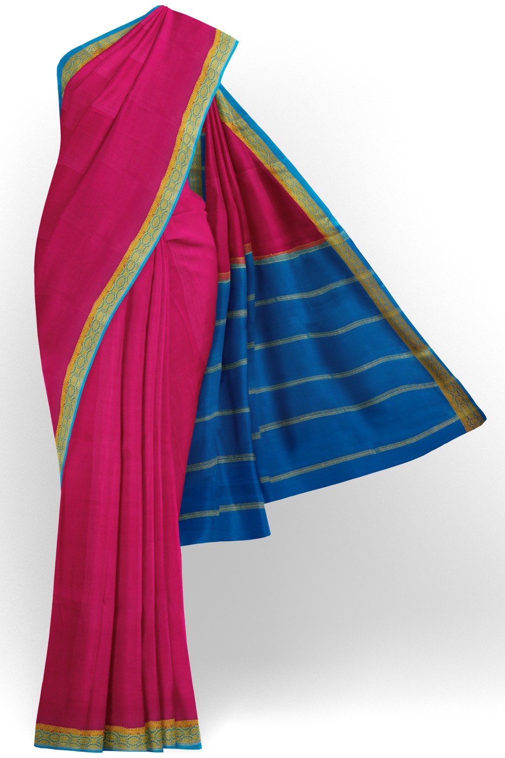 sri kumaran stores mysuru silk saree dark pink saree with dodger blue pallu and border 1