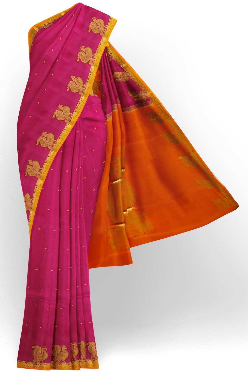 sri kumaran stores mysuru silk saree dark pink saree with orange border and pallu 1