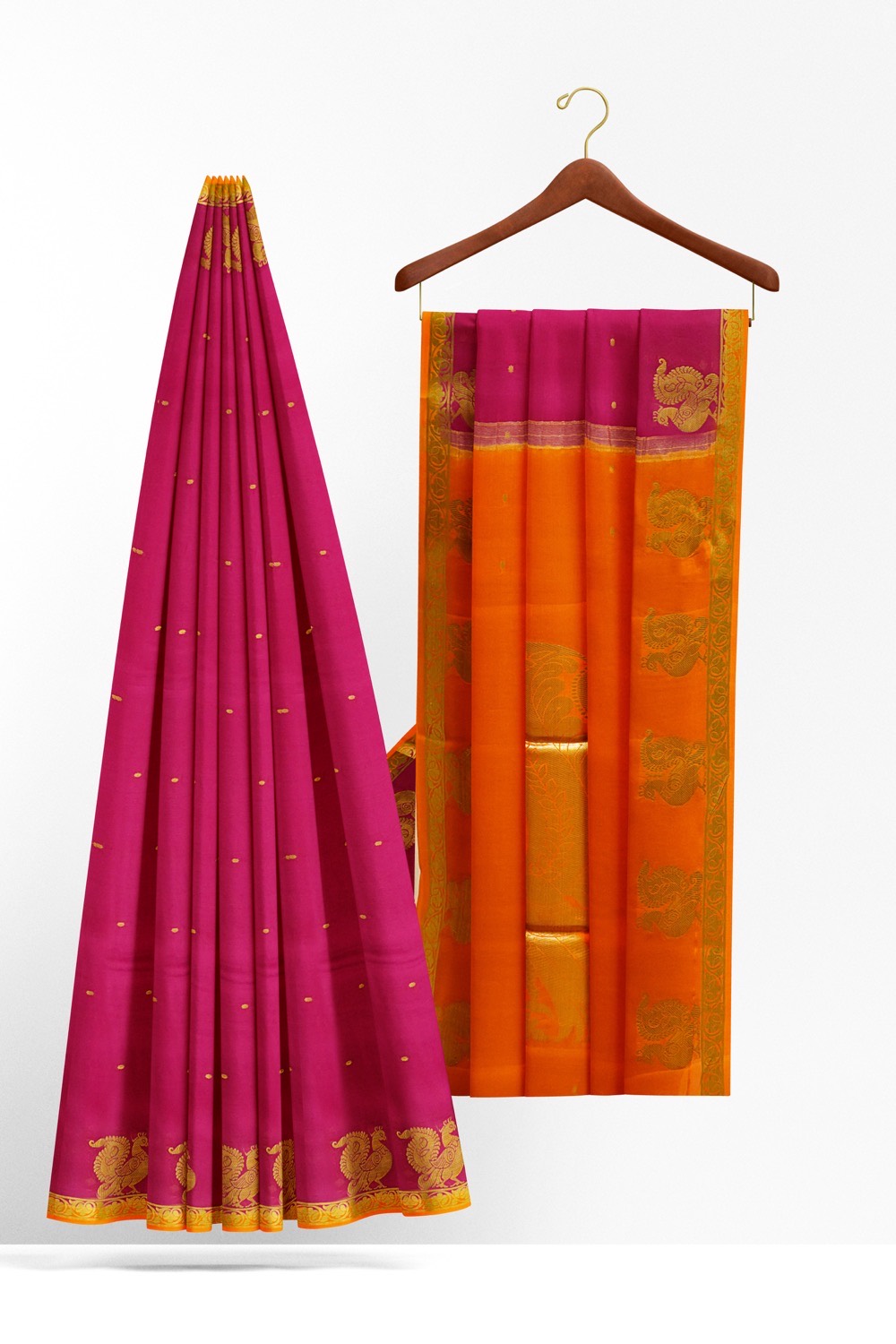 sri kumaran stores mysuru silk saree dark pink saree with orange border and pallu 2