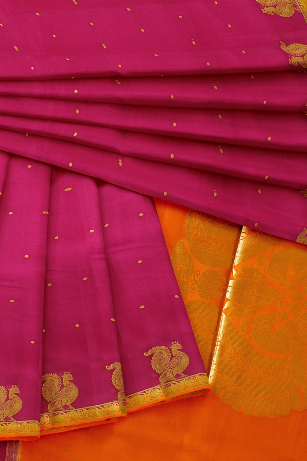 sri kumaran stores mysuru silk saree dark pink saree with orange border and pallu 4
