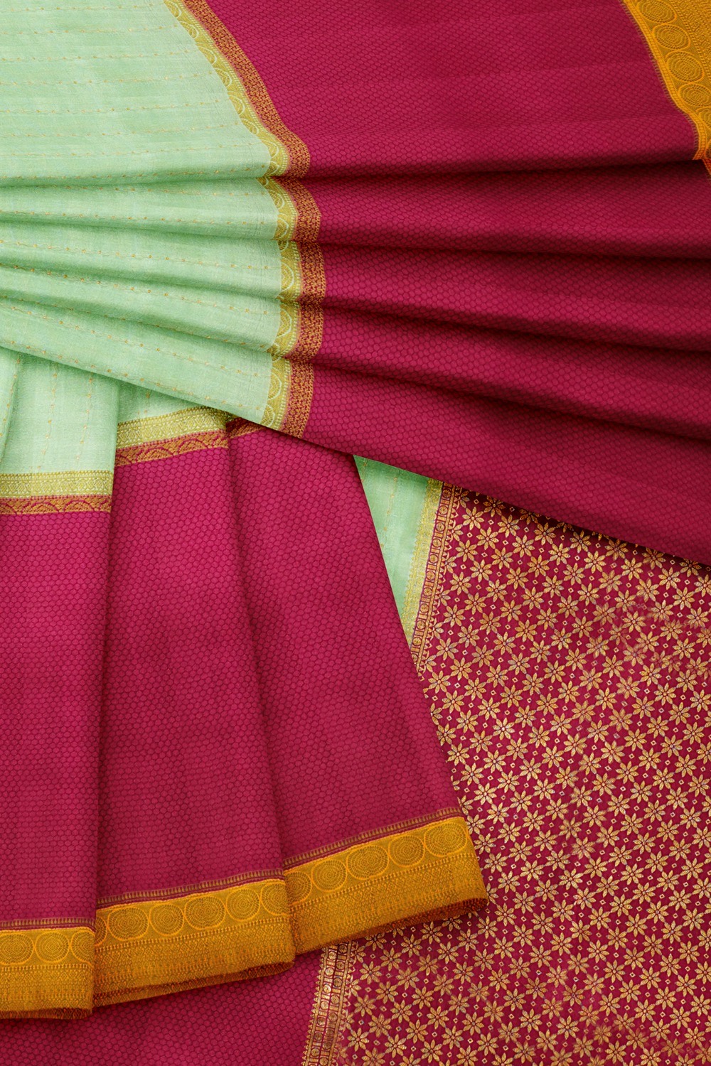 sri kumaran stores mysuru silk saree dark pink with light blue saree with golden zari border 4