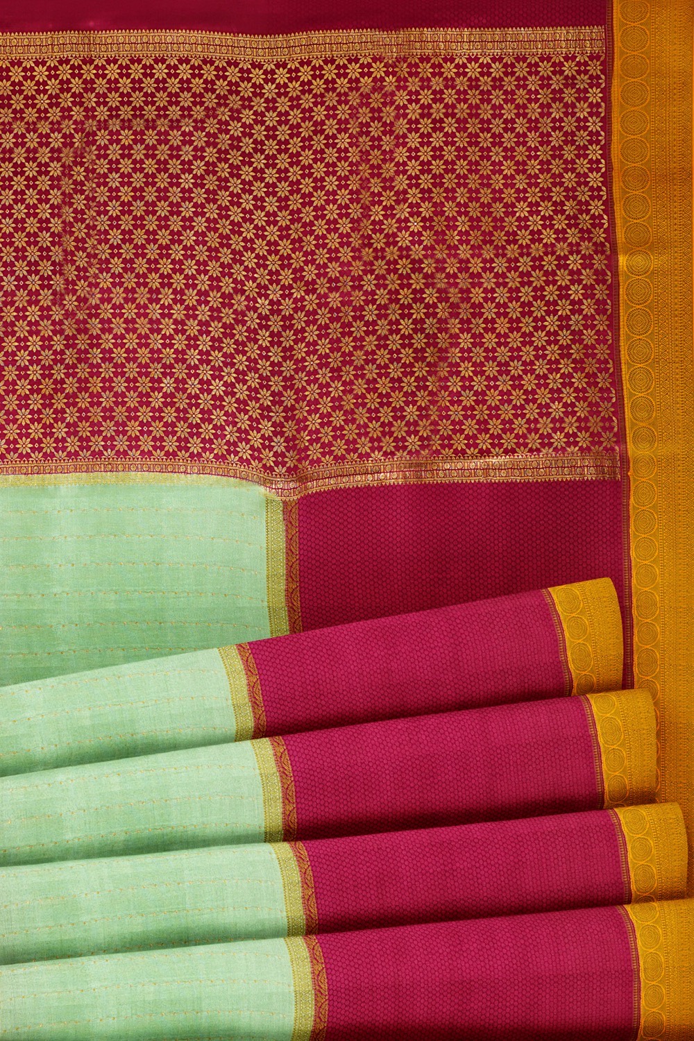 sri kumaran stores mysuru silk saree dark pink with light blue saree with golden zari border 5