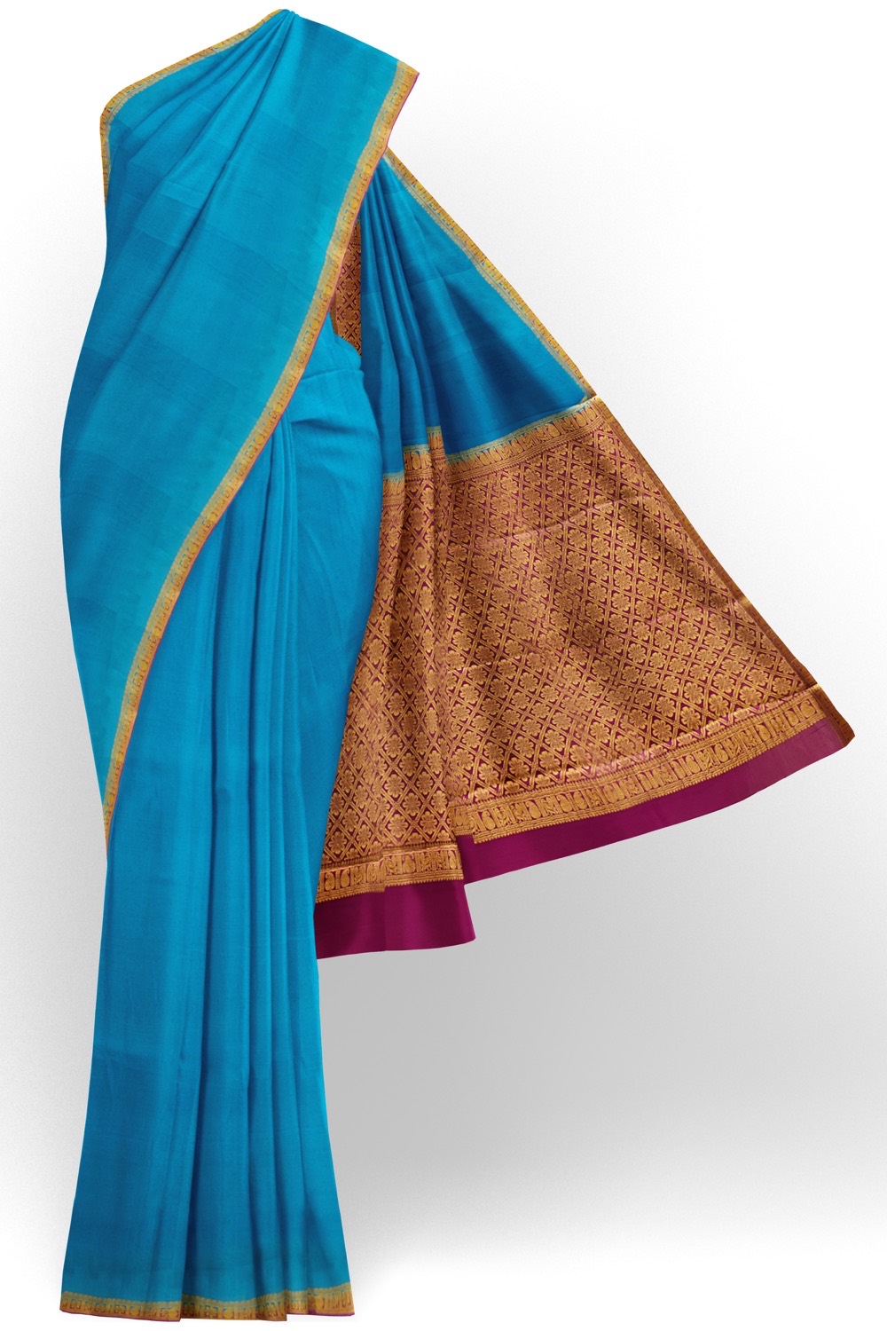 sri kumaran stores mysuru silk saree dodger blue saree with dark violet border 1