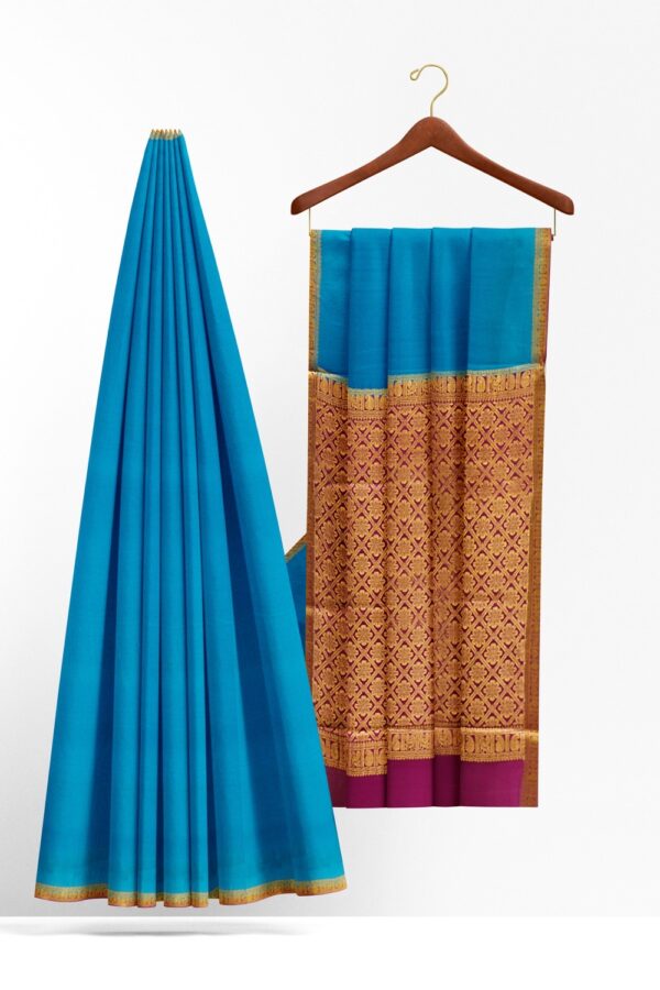 sri kumaran stores mysuru silk saree dodger blue saree with dark violet border 2