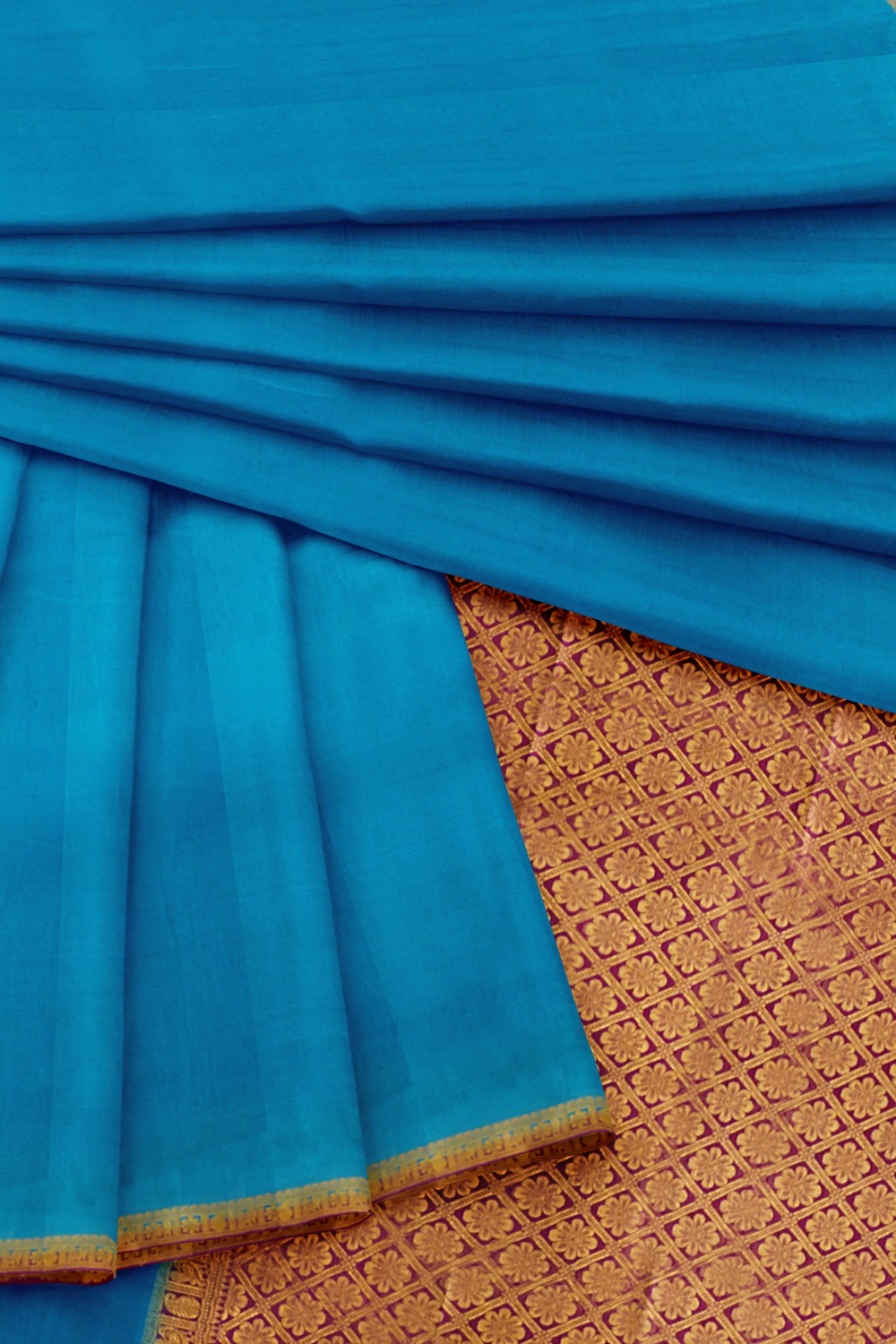 sri kumaran stores mysuru silk saree dodger blue saree with dark violet border 4