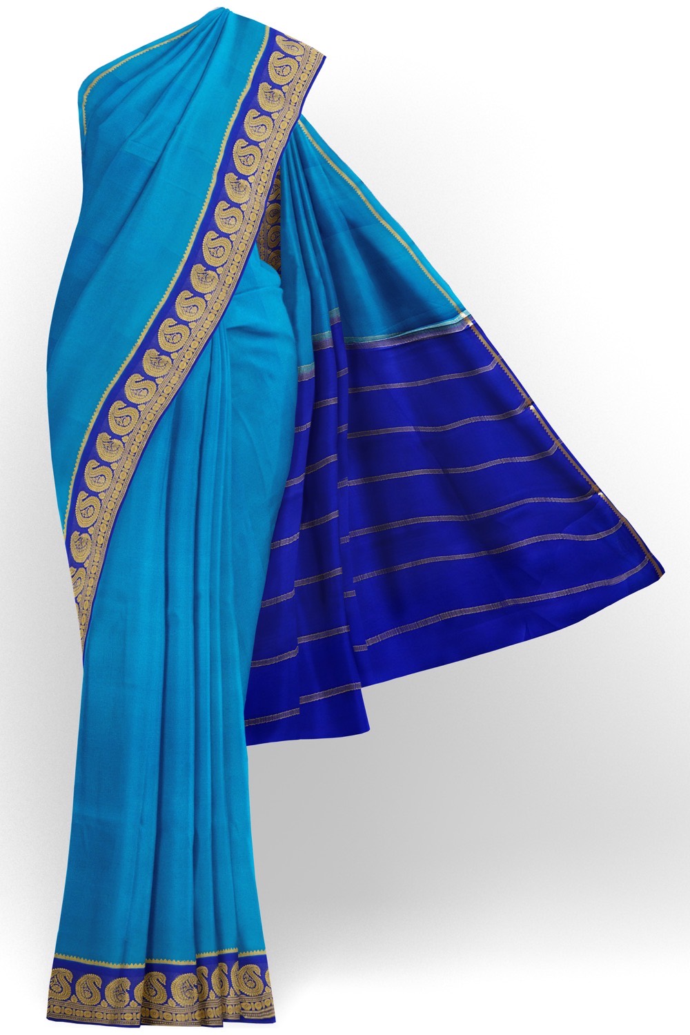 sri kumaran stores mysuru silk saree dodger blue saree with persian blue pallu 1