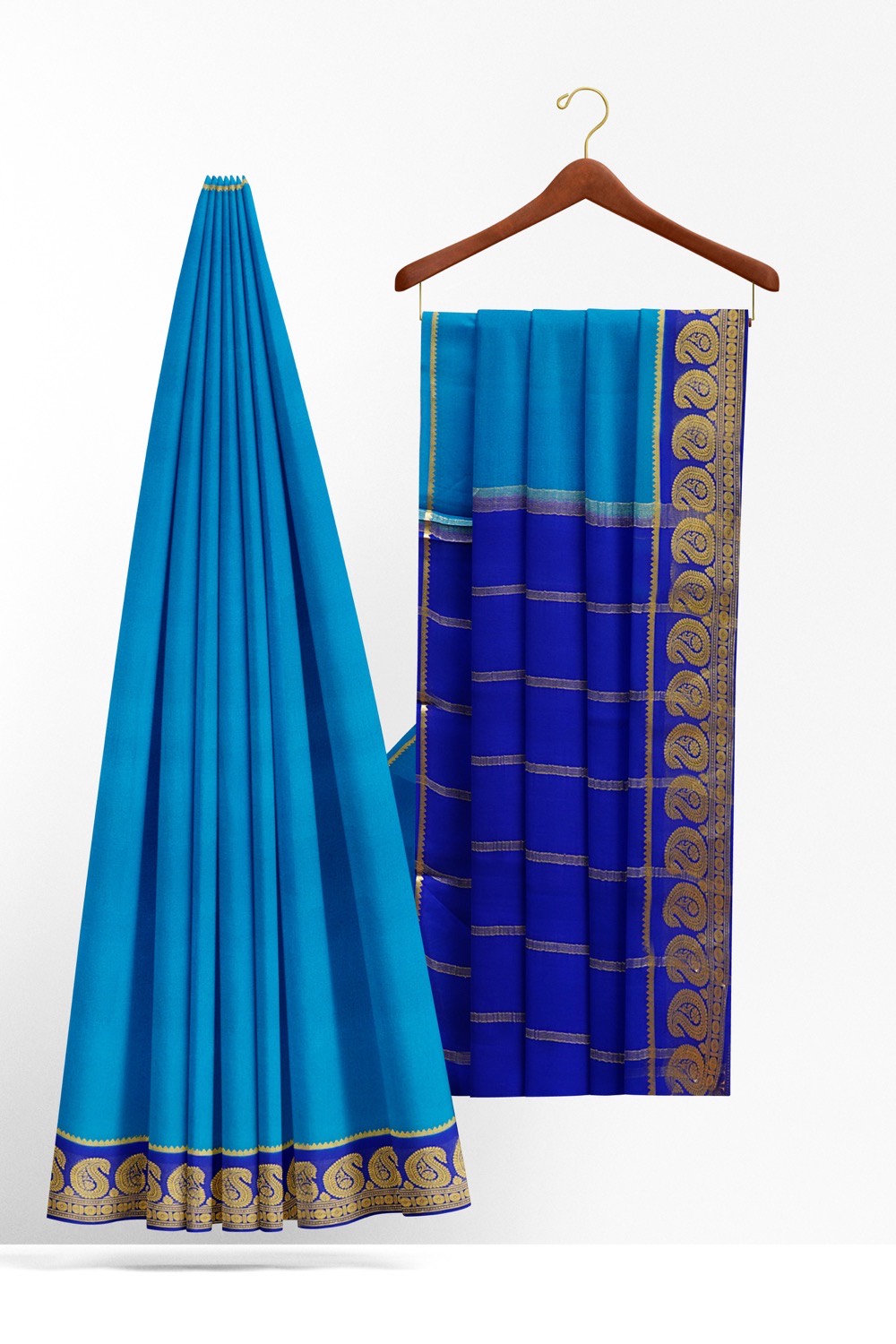 sri kumaran stores mysuru silk saree dodger blue saree with persian blue pallu 2