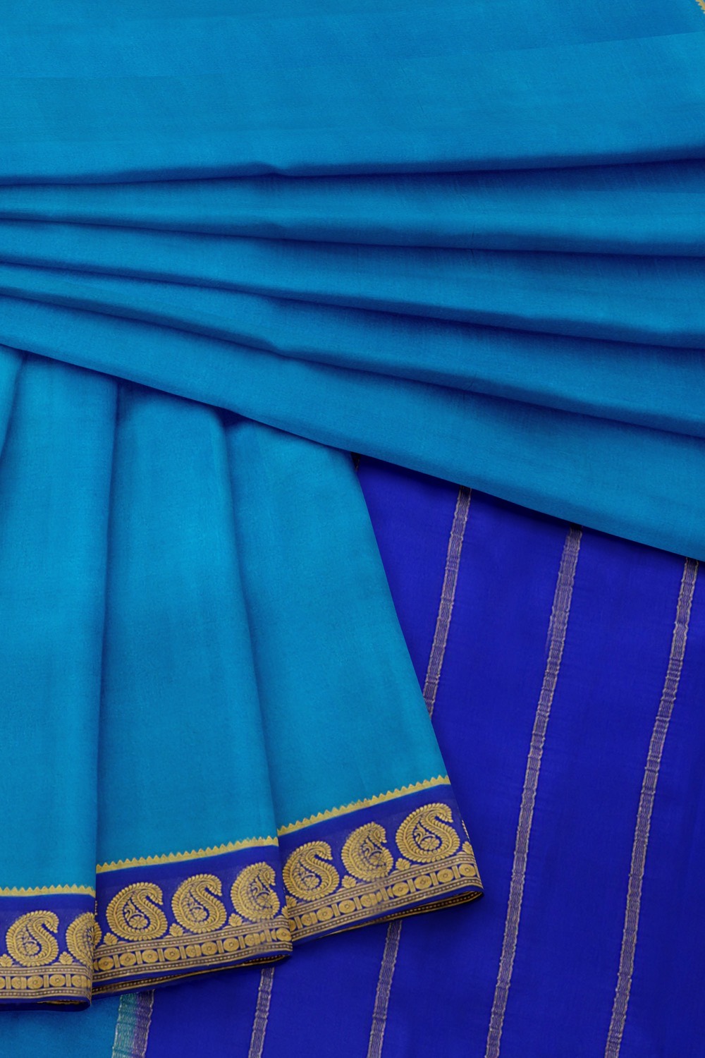 sri kumaran stores mysuru silk saree dodger blue saree with persian blue pallu 4