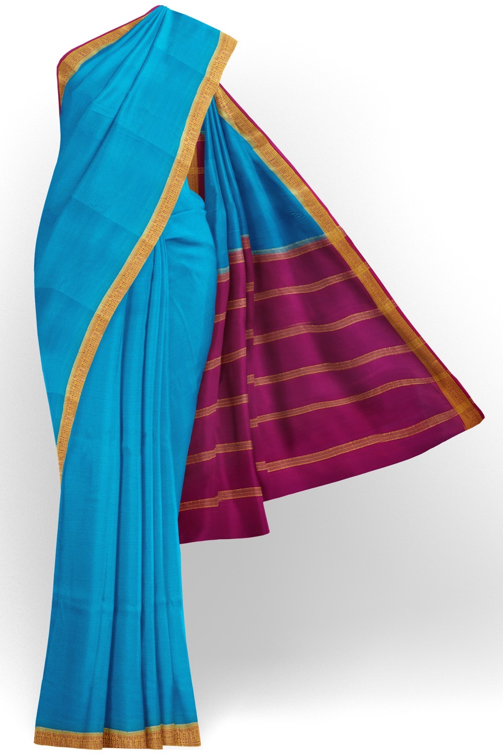sri kumaran stores mysuru silk saree dodger blue saree with pink pallu and border 1
