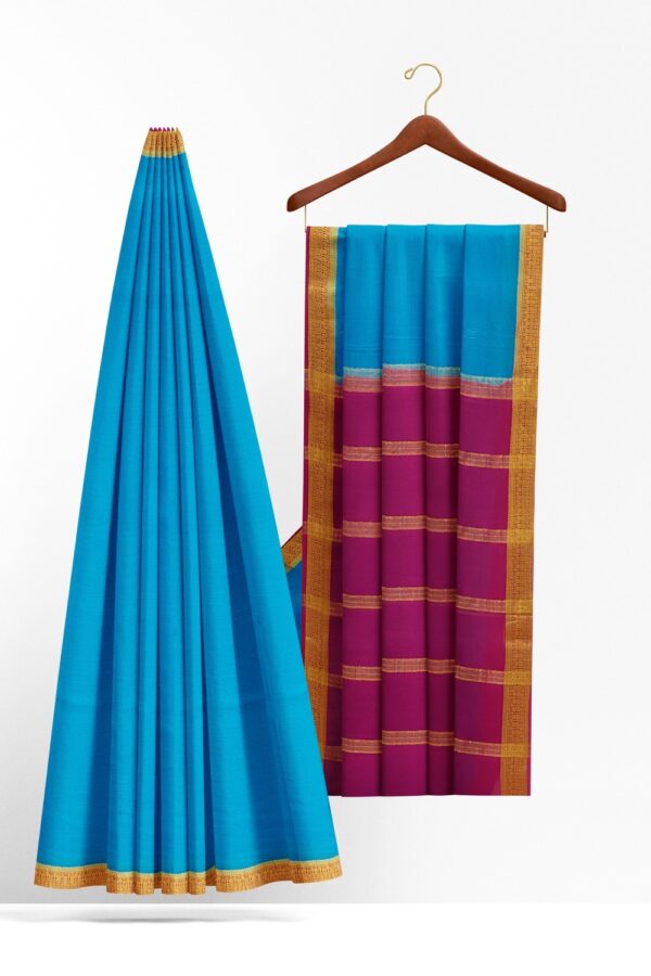 sri kumaran stores mysuru silk saree dodger blue saree with pink pallu and border 2