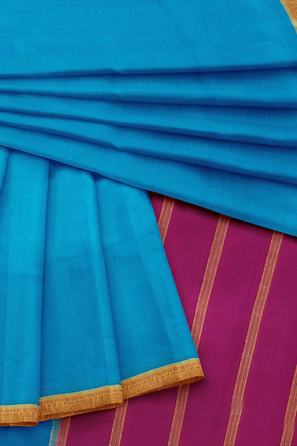 sri kumaran stores mysuru silk saree dodger blue saree with pink pallu and border 4