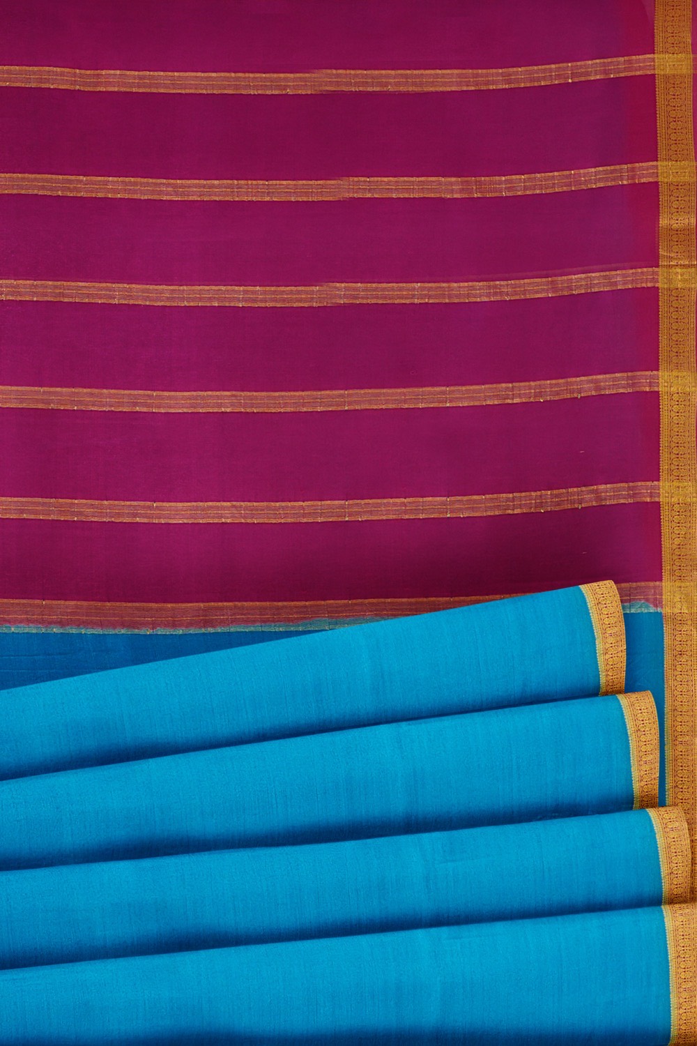 sri kumaran stores mysuru silk saree dodger blue saree with pink pallu and border 5