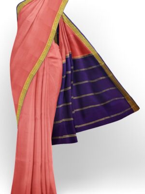 sri kumaran stores mysuru silk saree flamingo pink saree with violet border 1
