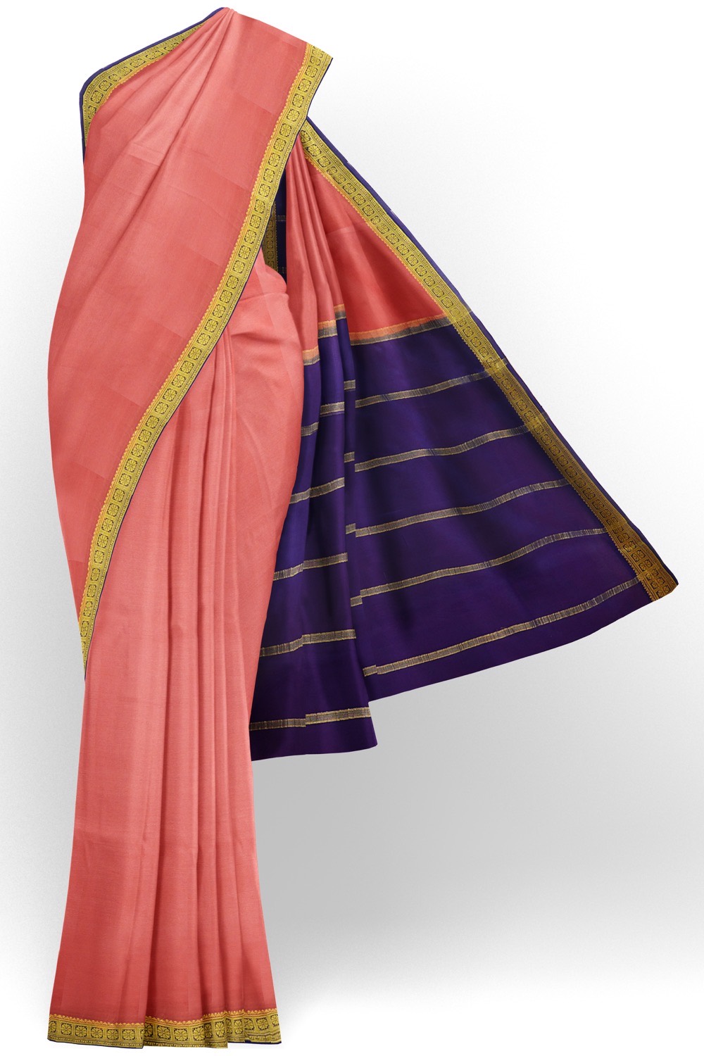 sri kumaran stores mysuru silk saree flamingo pink saree with violet border 1