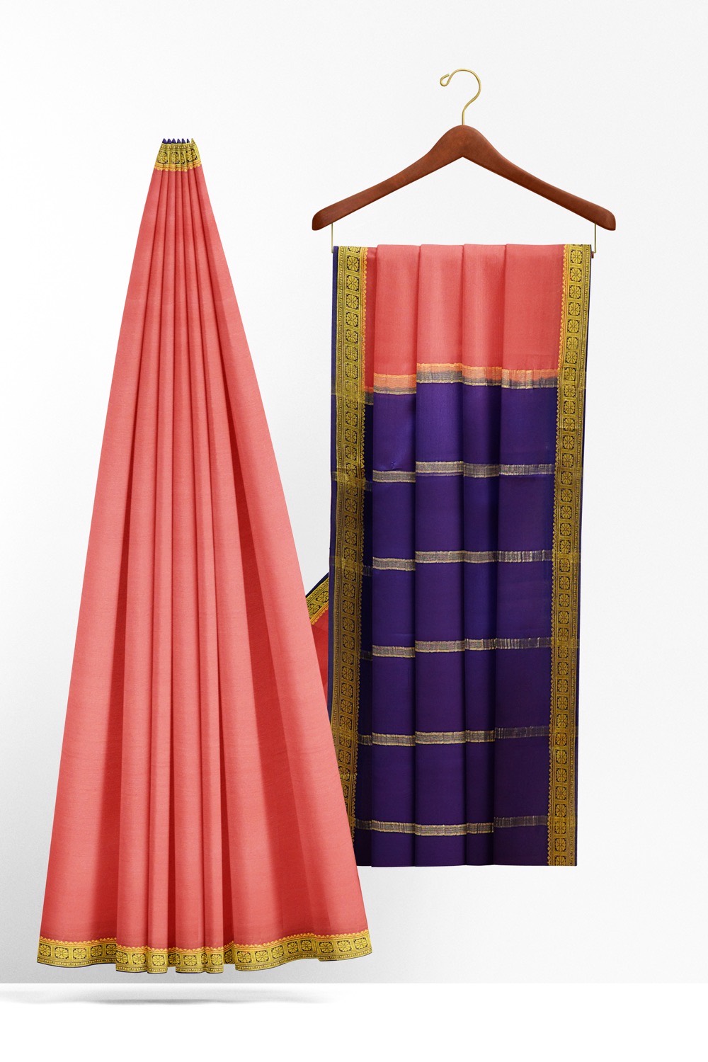 sri kumaran stores mysuru silk saree flamingo pink saree with violet border 2