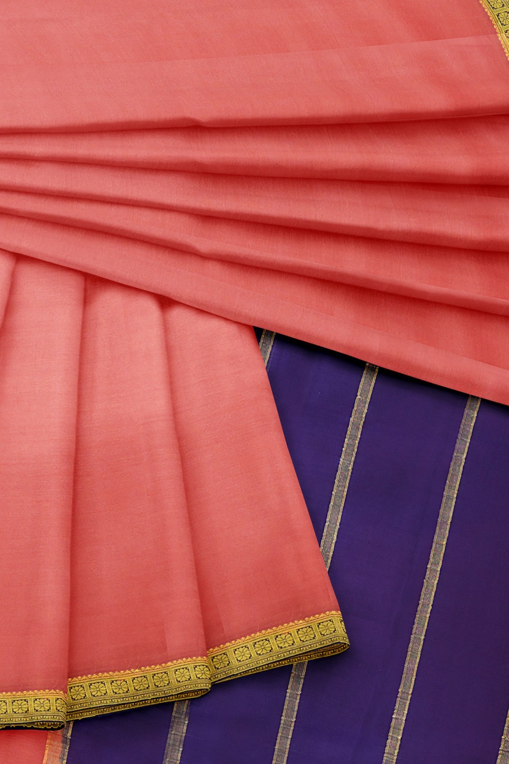 sri kumaran stores mysuru silk saree flamingo pink saree with violet border 4