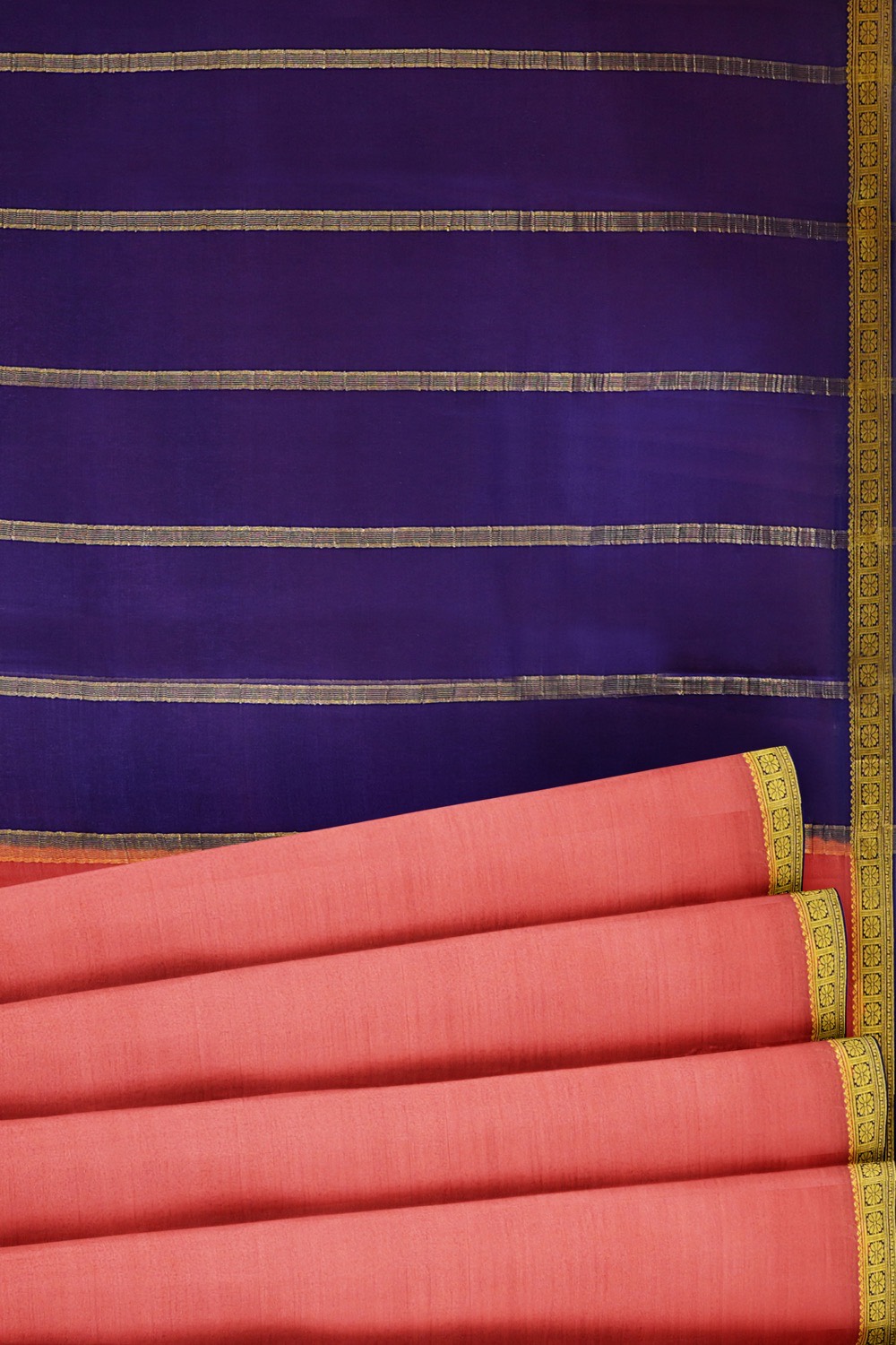 sri kumaran stores mysuru silk saree flamingo pink saree with violet border 5