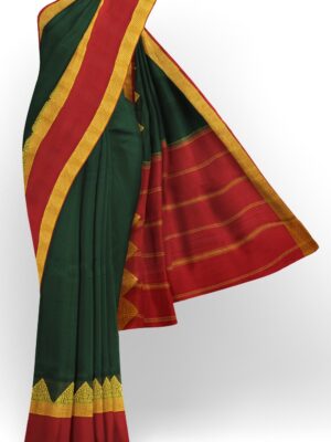 sri kumaran stores mysuru silk saree forest green saree with red border 1