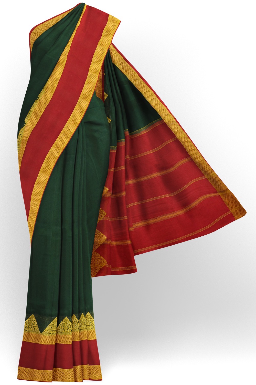 sri kumaran stores mysuru silk saree forest green saree with red border 1