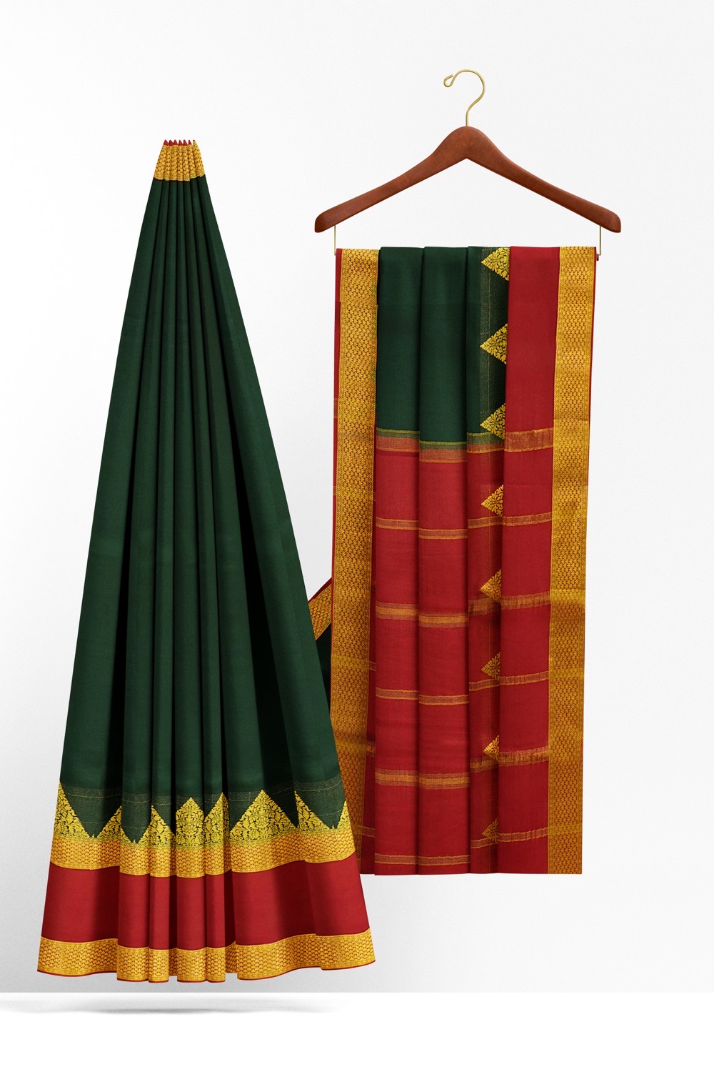 sri kumaran stores mysuru silk saree forest green saree with red border 2