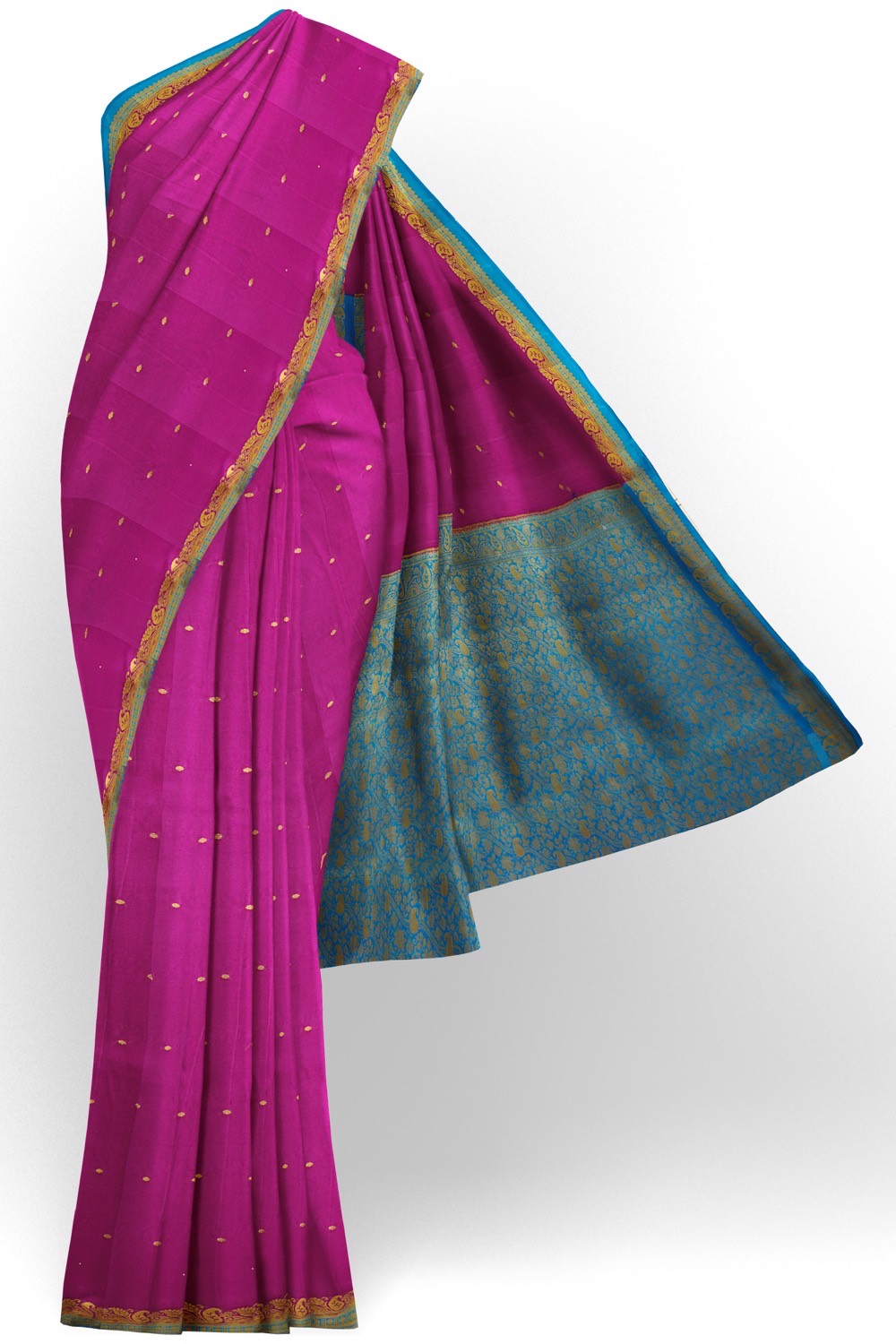 sri kumaran stores mysuru silk saree fuschia pink saree with blue pallu 1
