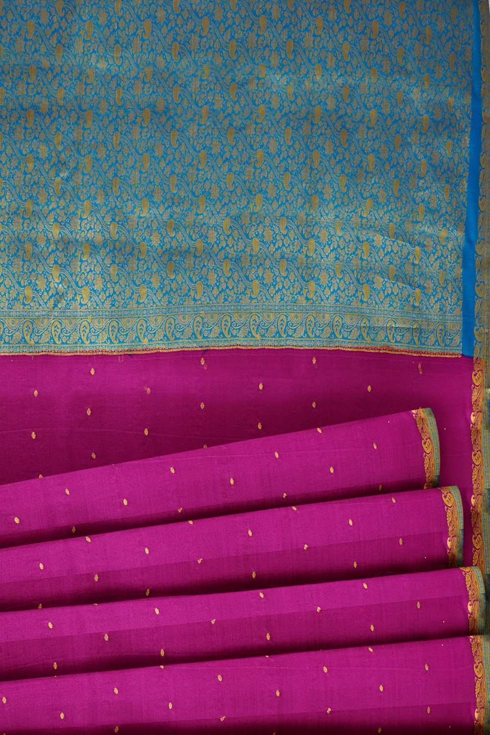 sri kumaran stores mysuru silk saree fuschia pink saree with blue pallu 5