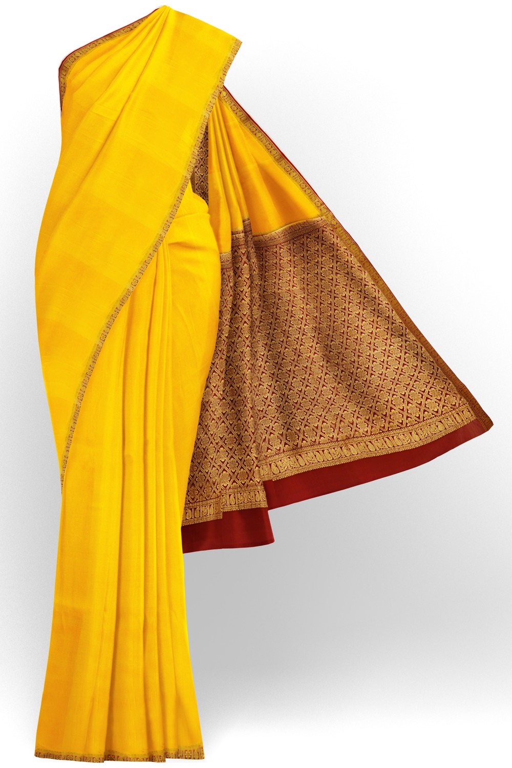 sri kumaran stores mysuru silk saree golden yellow saree with brown pallu 1