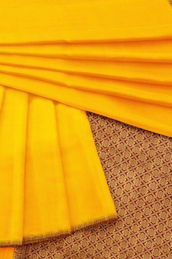 sri kumaran stores mysuru silk saree golden yellow saree with brown pallu 4