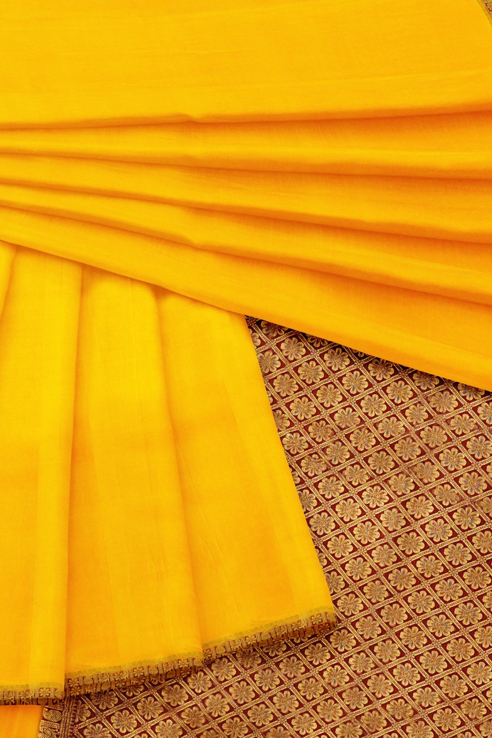 sri kumaran stores mysuru silk saree golden yellow saree with brown pallu 4