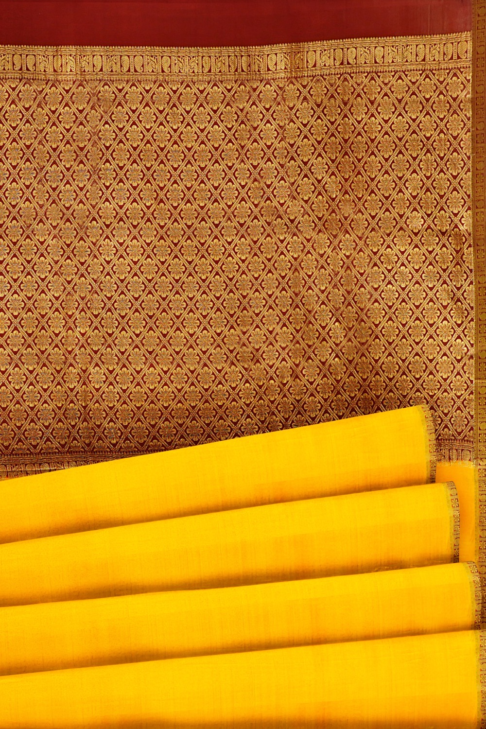 sri kumaran stores mysuru silk saree golden yellow saree with brown pallu 5